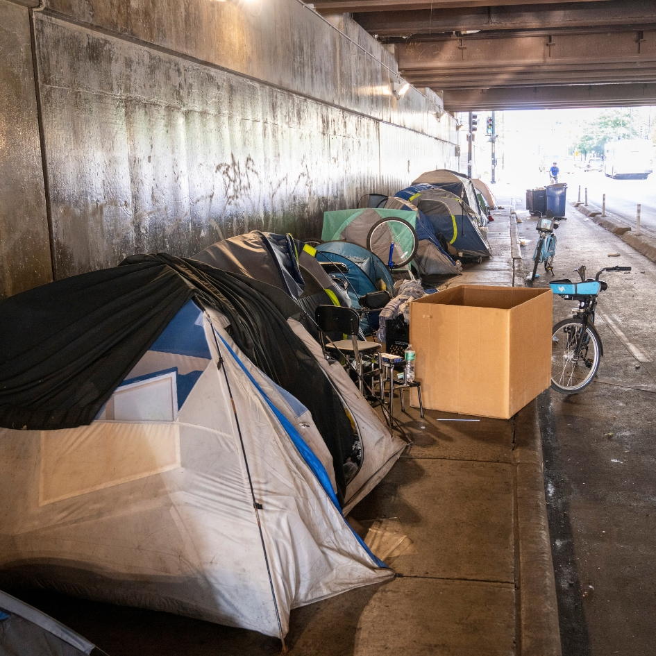 Homeless camp on the streets of Chicago, Illinois